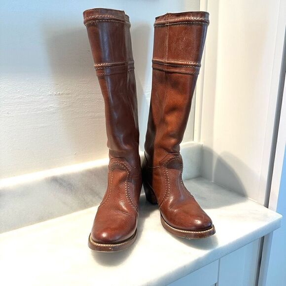 Frye Jane 14L Stitch Pebbled Full Grain Leather Cowboy Boots Redwood Size 6.5M - Picture 4 of 7